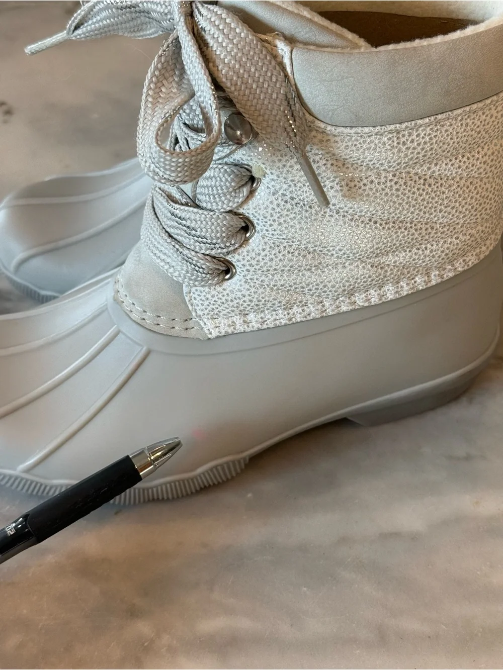 Justice White-Grey Lace-Up Duck Boots